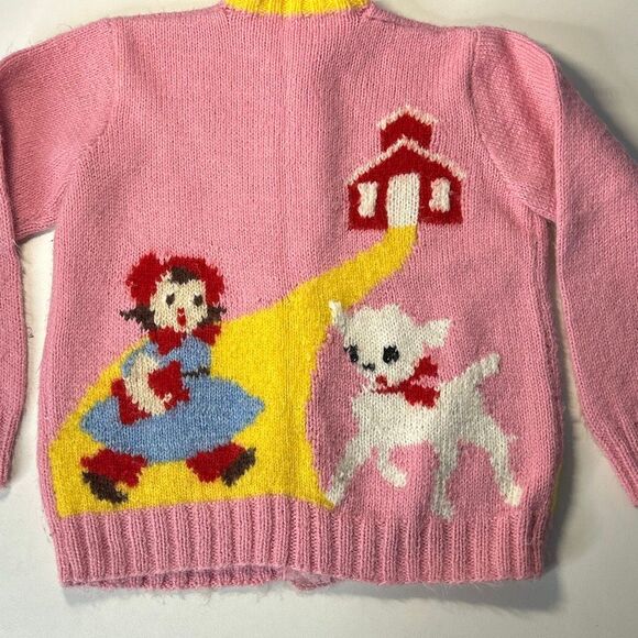 Vintage 1950’s Hand-knit Kids Sweater Little Bo Peep and Sheep - Picture 6 of 8